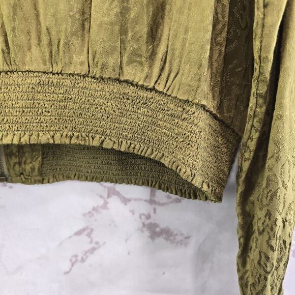 Anthropologie Jacket Womens XS Green Bomber Zip Silky Maeve Olive Leopard - Picture 8 of 11